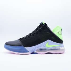 Tenis Nike LeBron 19 para hombre en colores negro, morado claro y verde neón, calzado deportivo de alto rendimiento con diseño robusto, unidad de amortiguación Air Max