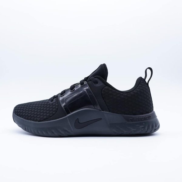 Tenis Nike Renew TR10 para hombre y mujer en color negro sólido, calzado deportivo de entrenamiento con malla transpirable y suela de amortiguación reforzada.